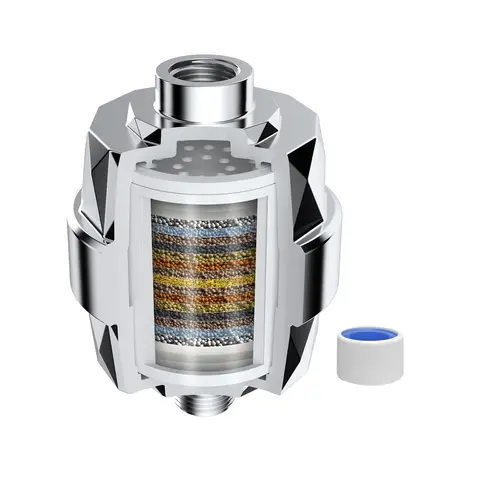 Hibbent Chrome 20-Stage Residential Showerhead Filter with G1/2-Inch Threads, High-Output Hard Water Solution with Vitamin C & Ceramic Beads, Removes Chlorine & Fluoride, Nourishes Skin, Prevents Dandruff, Shower Filter Replacement Compatible