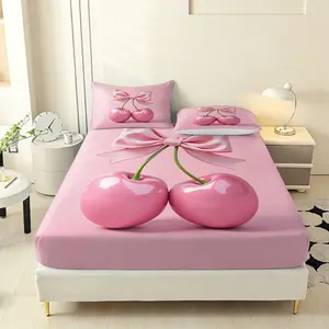 Cherry & Bow Bedding Set Full of Sweetness, Modern Design for a Dreamy Bedroom, Luxurious Sheets and Pillowcases for Blissful Sleep
