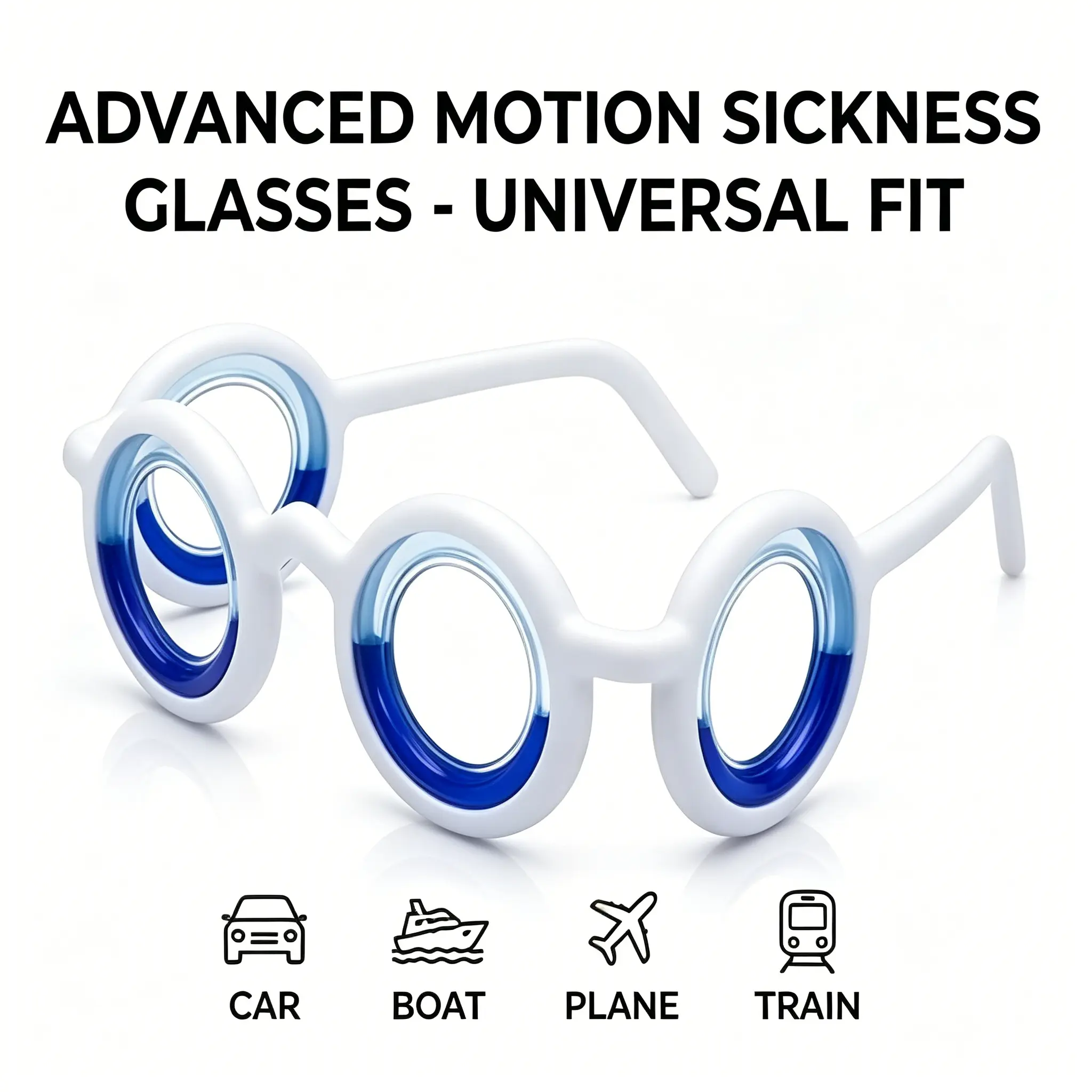Motion Sickness Glasses – Car Sickness Relief Glasses for Adults & Kids – Anti Nausea Vertigo Glasses for Carsickness Airsickness Seasickness – No Lens Liquid Tube Glasses – Travel Essential