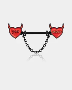 2PCS Red Little Evil Chain Nipple Barbell Rings