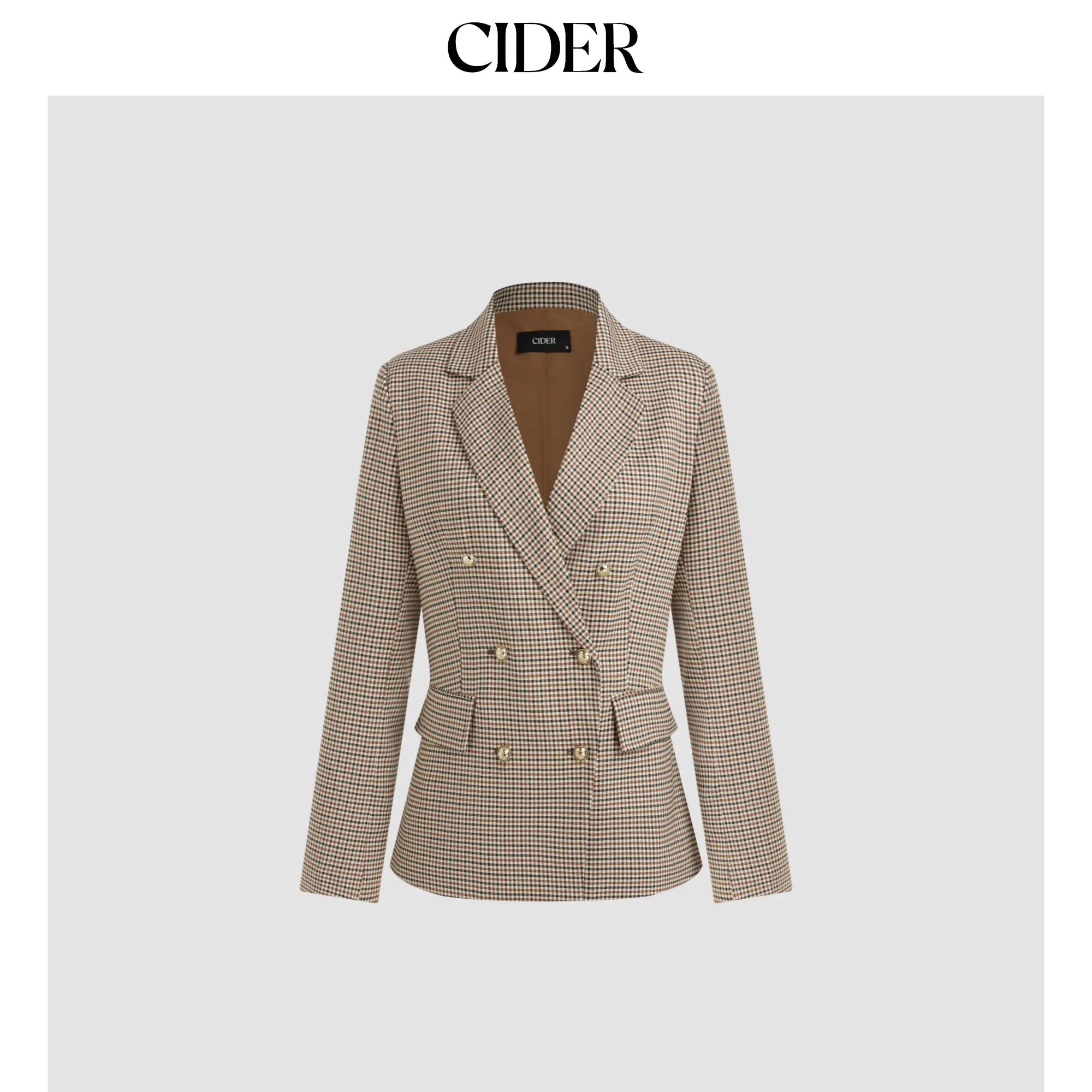 Cider Women's Chic Plaid Notched Collar Long Sleeve Button Blazer - Multi-Size (2-26, 2XL-20/22, 3XL)