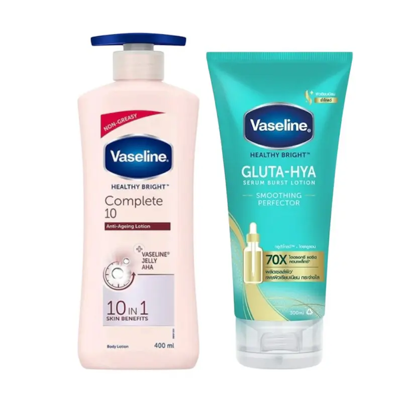 Vaseline Limited Edition Body Care Set - 400ml Lightweight Water-Based Anti-Ageing Lotion & Gluta-Hya Serum-Burst Soothing Formula, Hydrating Whole Body Moisturizer for Dry & All Skin with Selfcare, Repair Qualities, Water Base