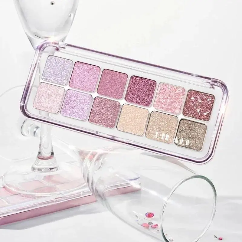 Pearly Shiny Sequins Brightening Purple Glitter Eye Pigments Palette, Long-Lasting Party Makeup for Bold Eye Looks