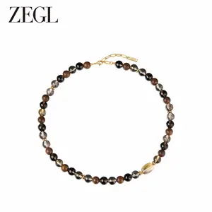 ZEGL 14K Gold-Plated - Rainbow Bead Natural Gemstone Necklace, Sparkling and Hypoallergenic, Christmas Gift, Mother's Day, Valentine's Day, Birthday, Anniversary Gift, Jewelry Gift