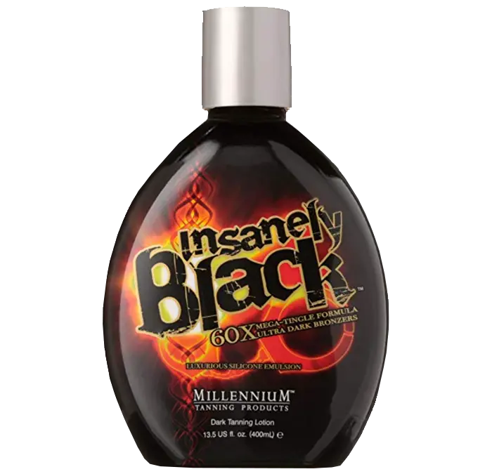 Millennium Tanning Insanely Black 60X Mega Tingle Dark Tanning Lotion 13.5 oz Ultra Dark Bronzing Formula with Aloe Vera Shea Butter & Caffeine - Body Care Self Tanner Flawless Bronze