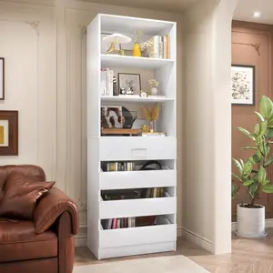 21.3" Closet System with 4 Wooden Drawers, Modern Walk-in Closet Organizer with Open Shelves, Modular Drawers System Tower, Sturdy Home Small Closets Wardrobe Rack