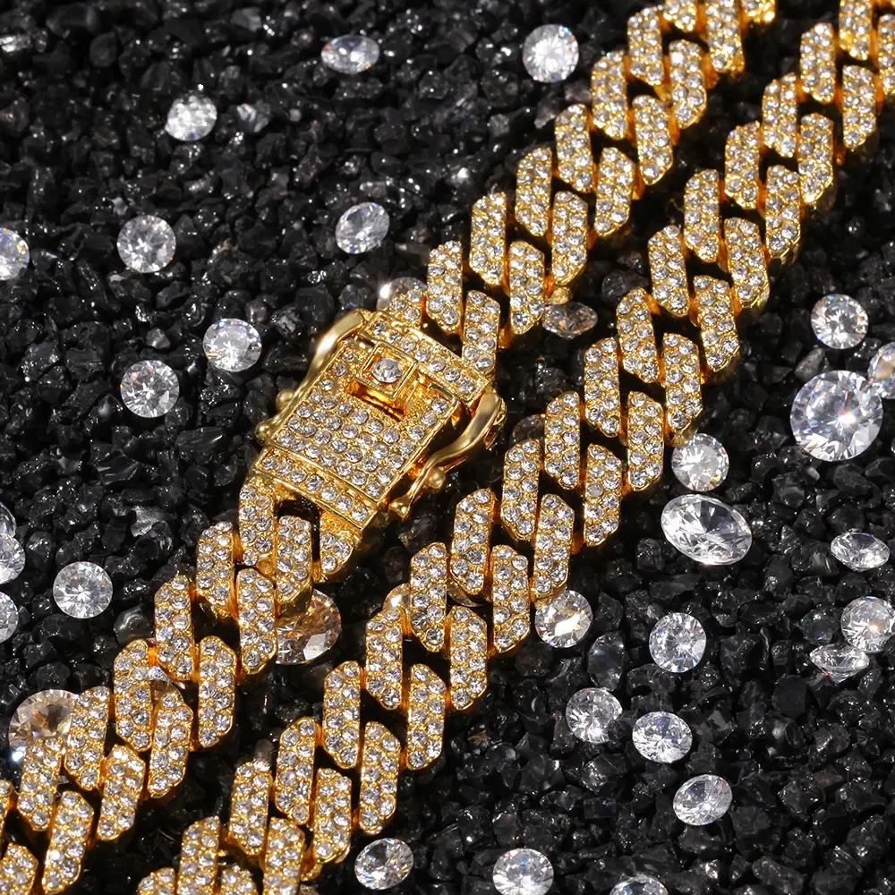 Iced Out Cuban Link Chain for Men, Bling Hip Hop Full Pave Diamond Necklace, Stainless Steel Layering Statement Jewelry, Adjustable Unisex Gift for Rappers daily party