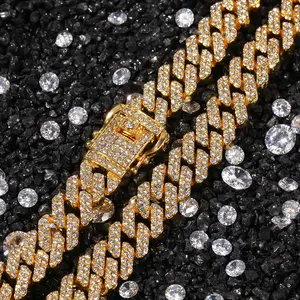 Iced Out Cuban Link Chain for Men, Bling Hip Hop Full Pave Diamond Necklace, Stainless Steel Layering Statement Jewelry, Adjustable Unisex Gift for Rappers daily party