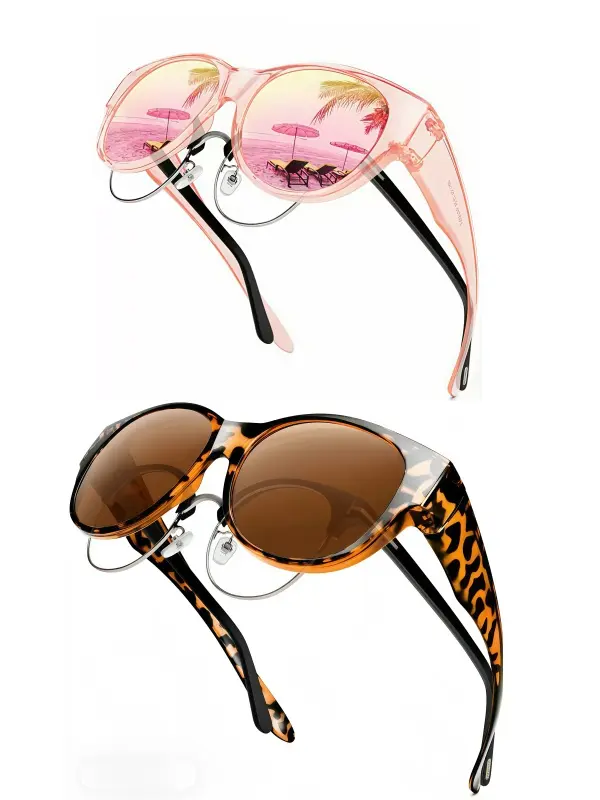 2 Pack Overglasses Sunglasses for Women, Oversized Cat-Eye TR90 Frame with Polarized TAC Lenses for Driving & Fishing, Ergonomic Temple End-Tips