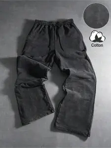 Unisex Streetwear style, autumn and winter solid-colored basic wash cotton loose casual pants, trendy athletic pants. Dark, high-street culture, sportswear. Suitable for streetwear, versatile fashion, Y2K style, gothic style, Plain Trousers