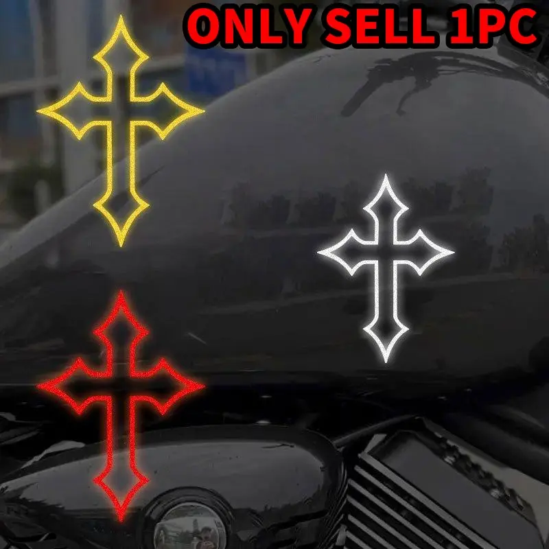 1PC Multi-color Optional Cross Graphic Reflective Car Sticker, Decal Sticker, Automotive Decals, Waterproof, Sun-protected, Durable Suitable for Motorcycle Front Windshields, Fenders, Creative Body Modification Stickers