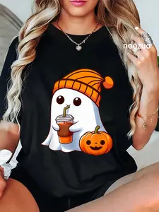 100% Cotton Unisex Halloween Costume Ghost drinking pumpkin Men Women girls T-Shirt