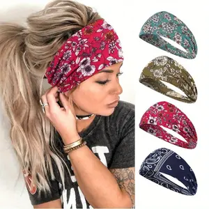 Boho Style Print Hair Band, Summer Outdoor Sport Running Breathable Antisweat Headband For Women, Girlfriend Gifts,Non-slip Wide Elastic Hair Bands soft cotton cloth stretchy headband soft elastic hair band clothing exercise floral print sport headband Su
