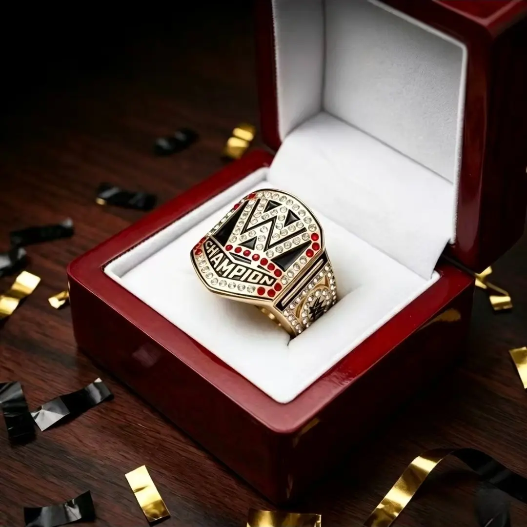 Premium Collectible Championship Ring with Luxury Wood Gift Box, Heavy Duty Alloy Vintage Wrestling Fan Gift for Men