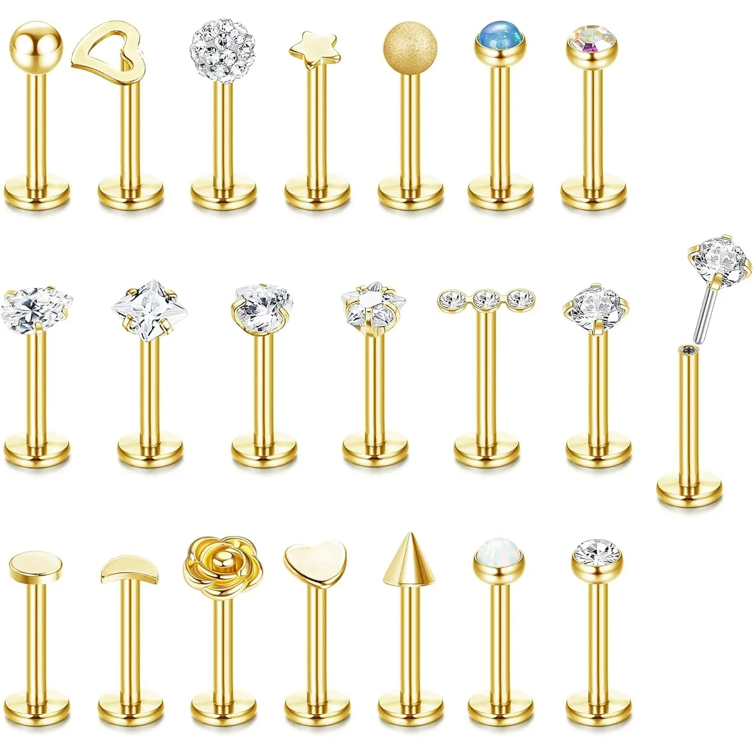 Fashionable Summer 16G Threadless Push in Lip Rings Stainless Steel Tragus Helix Earrings Studs Nose Rings for Women Men Labret Jewelry Monroe Lip Rings CZ Medusa Cartilage Piercing Jewelry 8mm