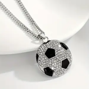 1pc Sporty Soccer Ball Pendant Necklace with Rhinestone Accents - White Golden-Plated Unisex Jewelry for Men & Women, Durable Chain for Casual Attire, Gift for Couples, Soccer Necklace, Couples Accessory, Sparkling Rhinestones, Highquality Rhinestones