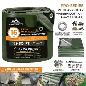 ️ SENLEETO Extra Heavy Duty Waterproof Tarp (16 Mil, 3x4m) - Ultimate Outdoor Protection & Camping Gear