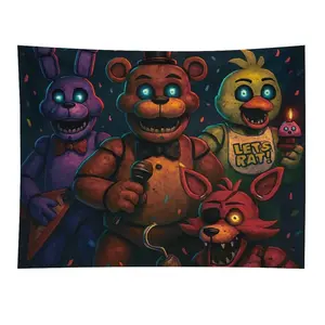 Five Nights at Freddy's (FNAF) Tapestry, Freddy Fazbear and Bonnie Theme Decorative Wall Hanging, Bedroom Dormitory Horror Game Merchandise Wall Tapestry