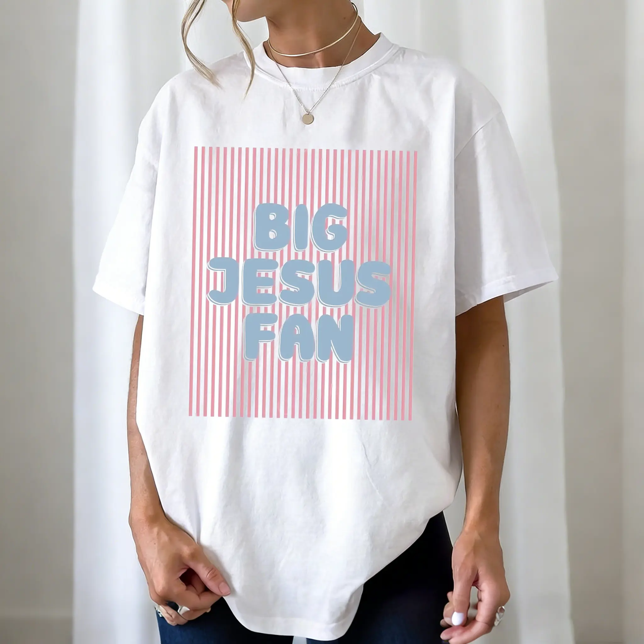 Big Jesus Fan Print Washed T-shirt Unisex Christian Gift Casual Birthday100% Cotton,Oversized Fashion,Breathable Comfortable Loose Fit,Casual Summer T-Shirt with Crew Neck summerwins
