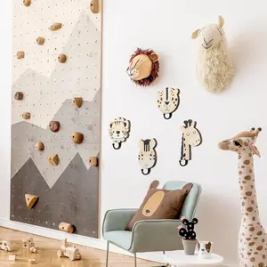 Theme Wooden Wall Hooks 4-Pack - Decorative Giraffe, Lion, Zebra & Leopard Shaped Hooks for Nursery, Bathroom, Bedroom - Utility Hooks Shelves No-Drill Suction Bathroom Hooks