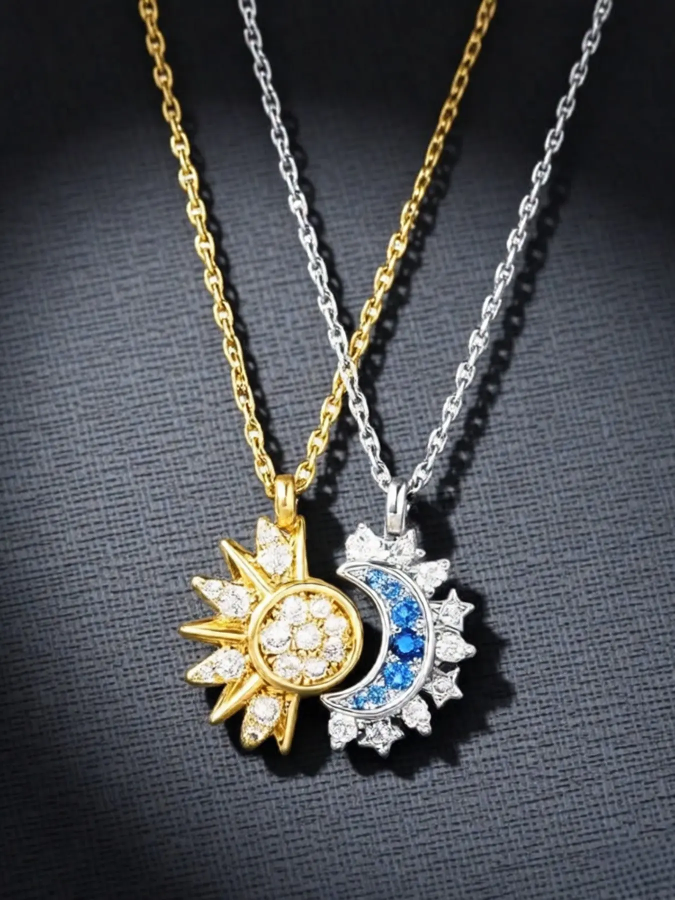 Sun Moon Shine Dainty Necklaces Elegant Clavicular Alloy Necklace Sweater Chain Clavicle Design Accessory, High-End Jewelry Gifts for Friends Bff Couples, Perfect Present