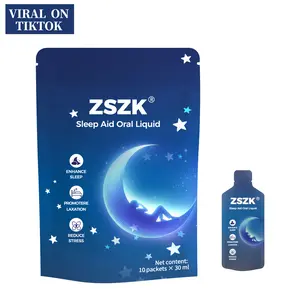 ZSZK Natural Sleep Aid Oral Solution - 30 ml x 10-pack. Rich in L-theanine, 5-HTP, magnesium glycinate, valerian root, and passionflower extract, to support sleep.