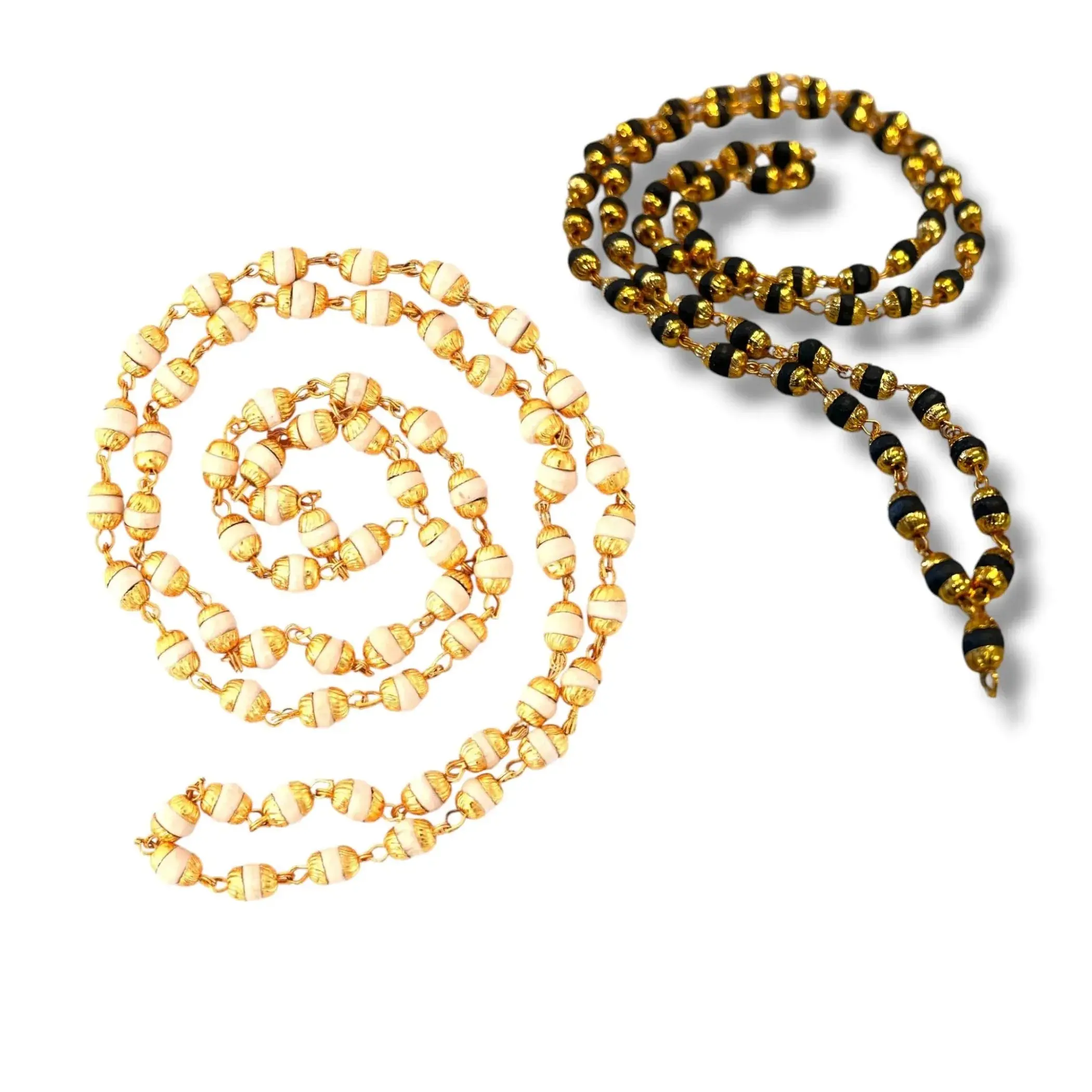 Sacred Tulsi Mala | Holy Basil Necklace for Meditation | 4.8mm Bead Rosary with Gold Caps for Pooja & Yoga | Embrace Inner Peace