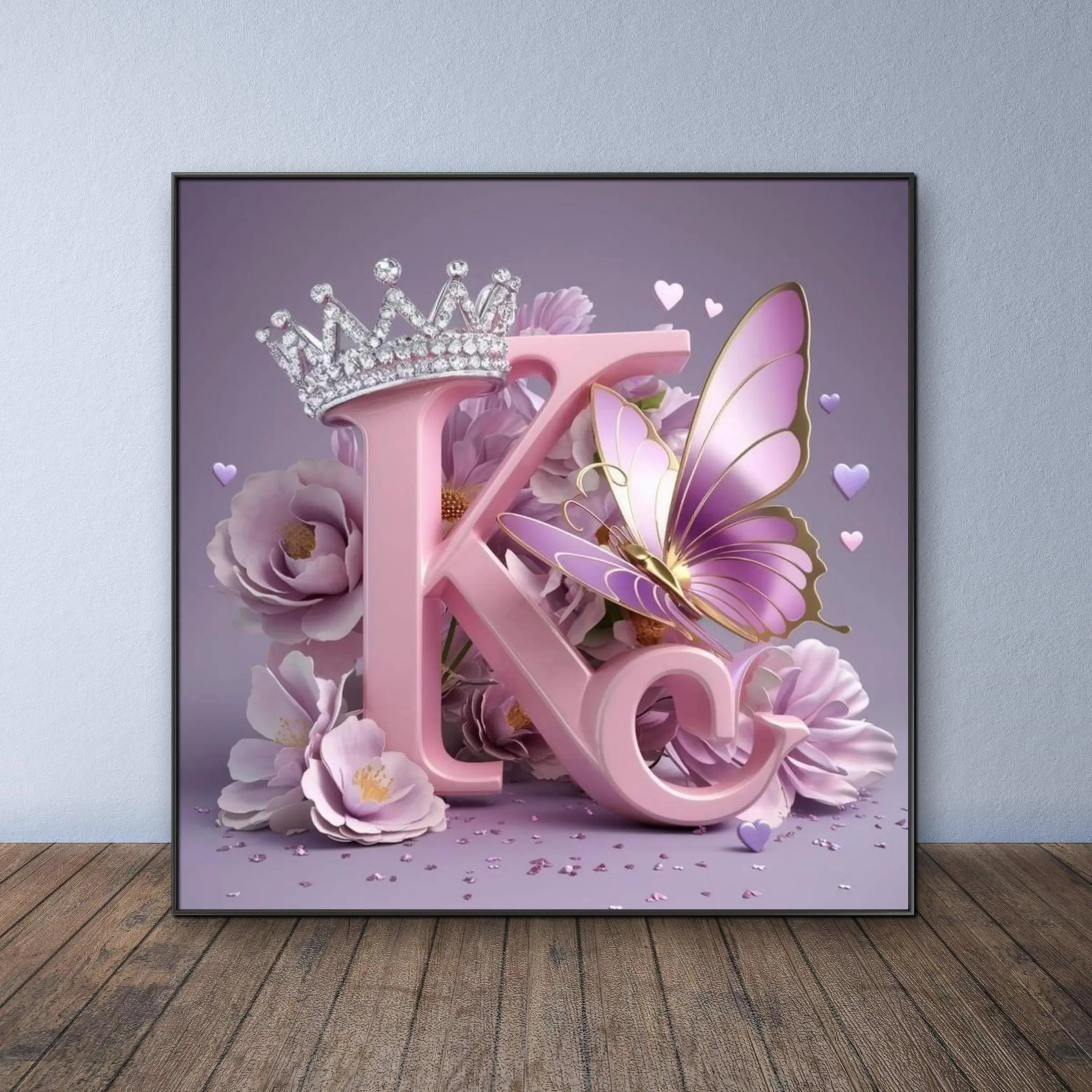 Crown & Letter K Pattern DIY Diamond Arts Colorful Painting Kit without Frame, 5D Diamond Decor Painting by Numbers Kit, DIY Wall Art Decor