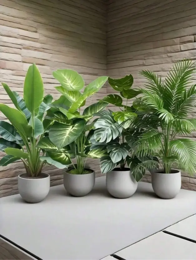 4-Pack Large Artificial Palm Trees with 48 Leaves, Faux Tropical Floor Plants for Home, Office, Wedding, Garden & Holiday Decor