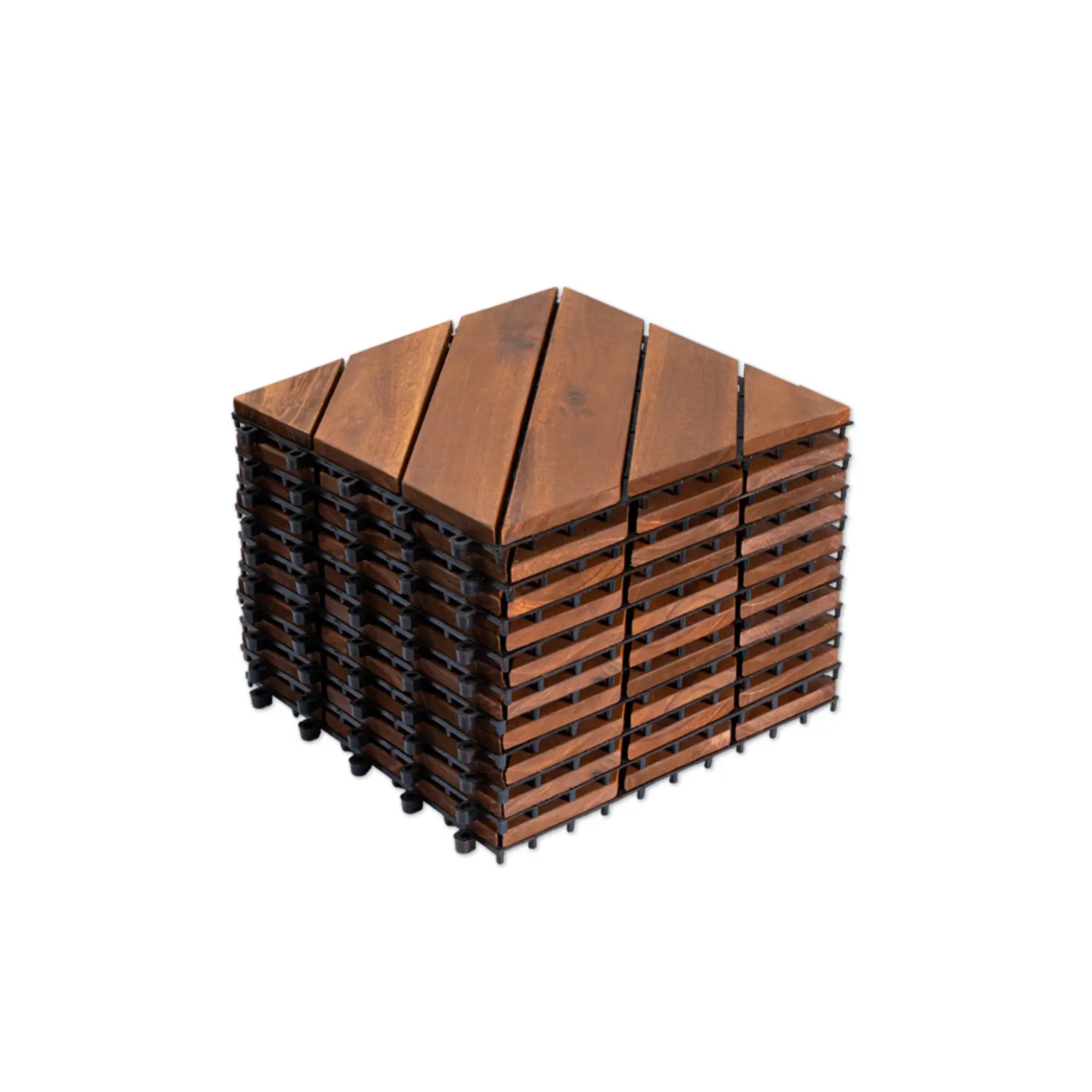 10 PCS Interlocking Deck Tiles Diagonal Pattern, 12" x 12" Acacia Wood Tiles For Patio, Waterproof, All-Weather, Outdoor Decking For Garden, Pool, Balcony