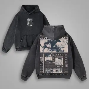 Levi Ackerman Attack on Titan Hoodie – Double Printed Oversized Vintage Washed Pullover | Anime Manga Streetwear Gift for AOT Fans & Otaku Collectors