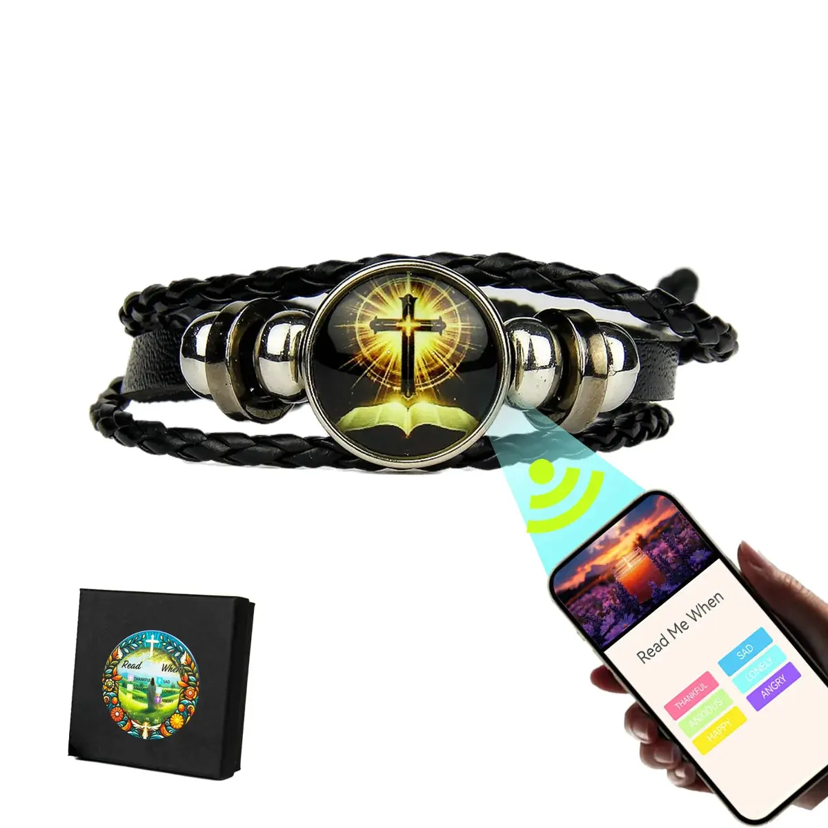 NFC Daily Bible Verse Cross Bracelet – Wearable Scripture Christian Religious Gift