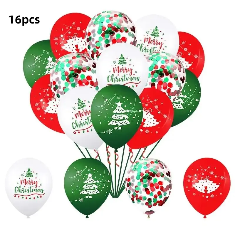 16pcs Merry Christmas Balloons Set, 12 Inch Shiny Decorations, Perfect Holiday Party Supplies, Festive Celebration Essentials, Balloon Arch Decoration