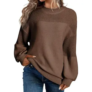 Women's Casual Long Sleeve Sweaters Loose Crewneck Knit Solid Pullover Sweater Jumper Tops