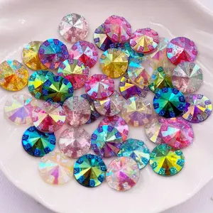 40pcs Mixed AB Resin Rhinestones 12mm Round Shiny Crystals Diamonds Flat back Sparkly Wedding Applique DIY Scrapbook Jewellery Accessories Decor Crafts