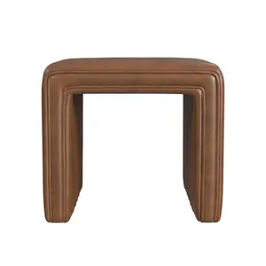 HomePop Faux Leather Ottoman Square Channel Tufted Modern Bedroom Brown