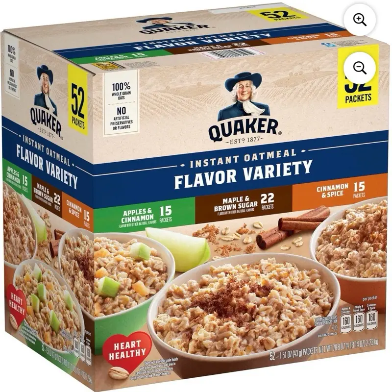 Instant Oatmeal Variety Pack - 1.51 oz Each, 52 Pk, Pantry Food Breakfast Cereal Food