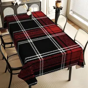 JIT 1pc 2D flat red and black checkered rectangular tablecloth, for kitchen, living room, and dining table, kitchen accessory, party, room & outdoor decoration tablecloth, a tablecloth gift for friends, Picnic Table Cover, Washable Table Cover