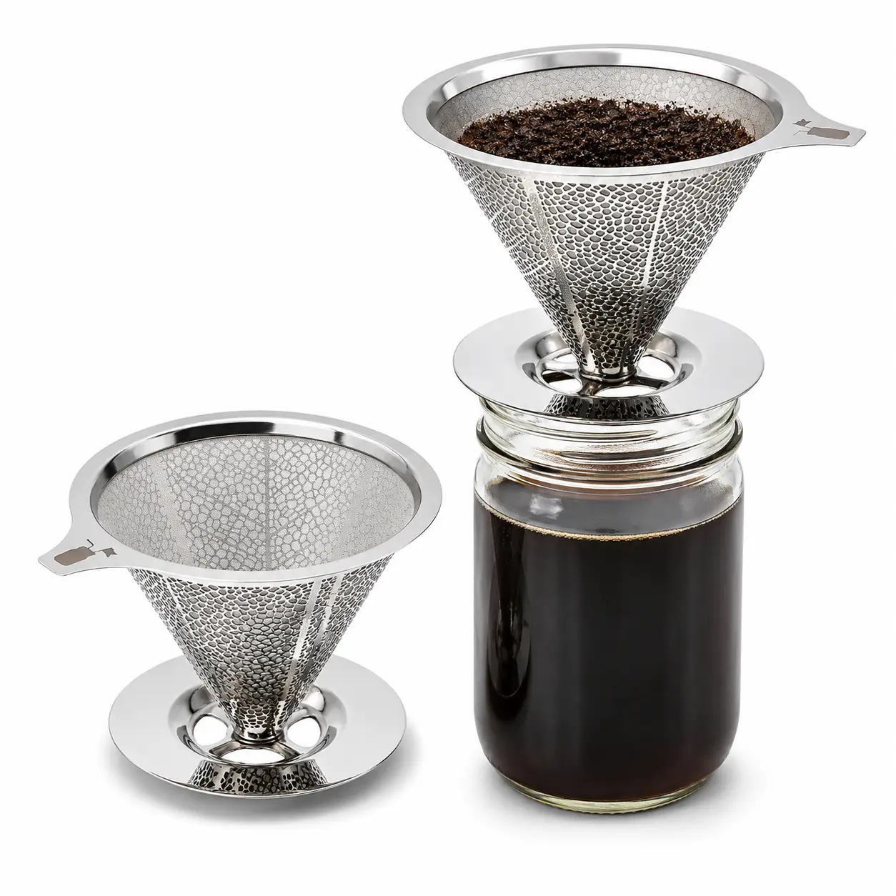 Reusable Stainless Steel Mesh Coffee Filter - Plastic-Free Packaging, Paperless Pour Over Drip Filter for Mason Jars, Office Use, Simple & Sustainable Brewing