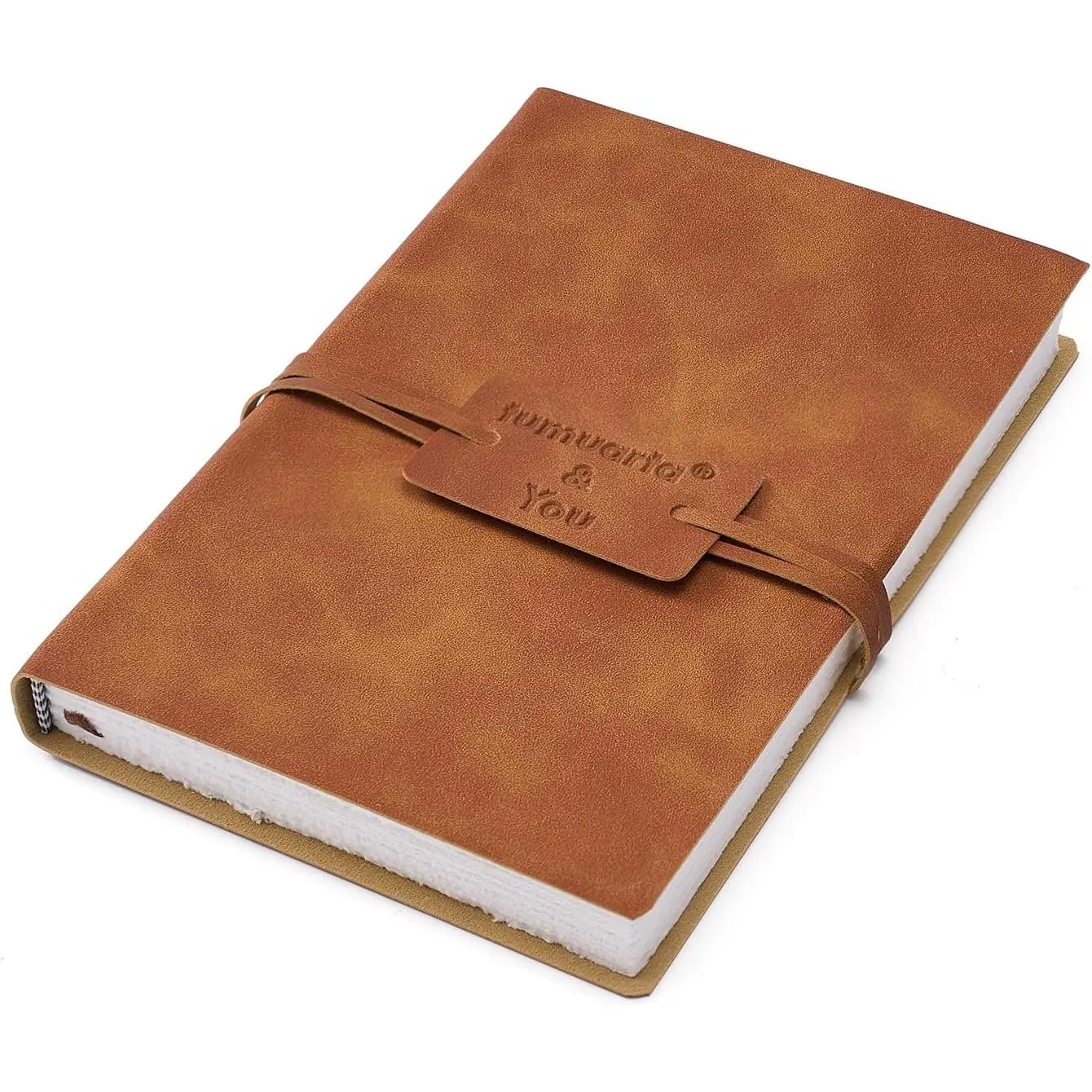 Deckle Edge Watercolor Paper Journal Sketchbook,  Cotton  Leather Notebook, 140 Lb, 300 GSM, 24 Sheets Handmade Diary for Mixed Media Techniques,7.5x5