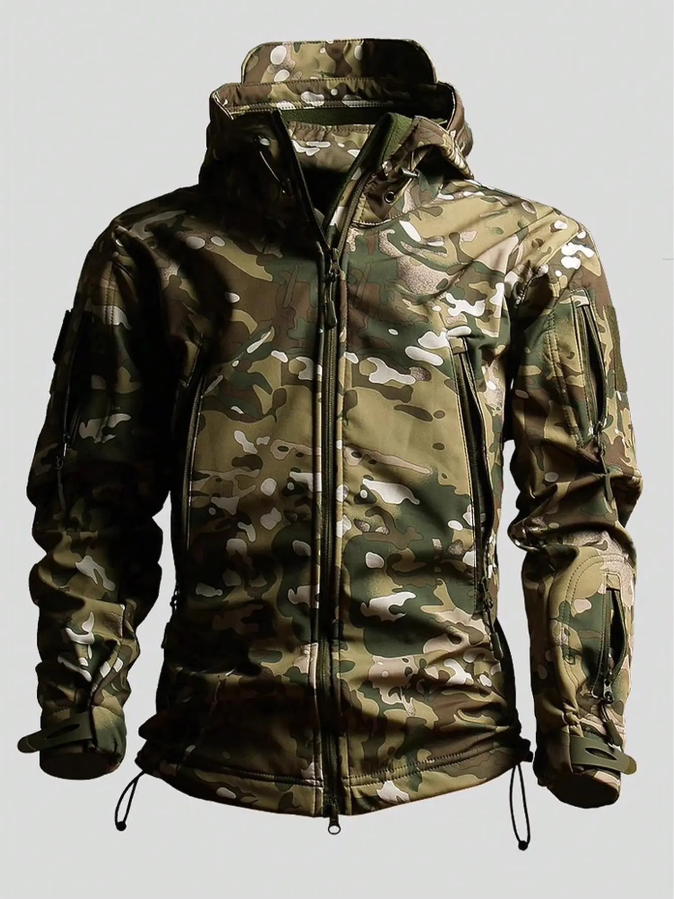 Men's Autumn/Winter Windproof Waterproof Camouflage Softshell Jacket - Male Outdoor Sports Outerwear with Soft Fleece Warmth, Warm Lambswool Core, Multiple Pockets, Practical for Hiking Camping