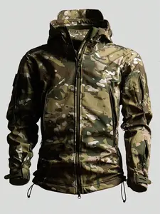 Men's Autumn/Winter Fleece-Lined Casual Sports Jacket Windproof Waterproof Outdoor Camouflage Softshell Coat, Fleece Lining, Multiple Pockets, Practical and Convenient, Suitable for Outdoor Activities