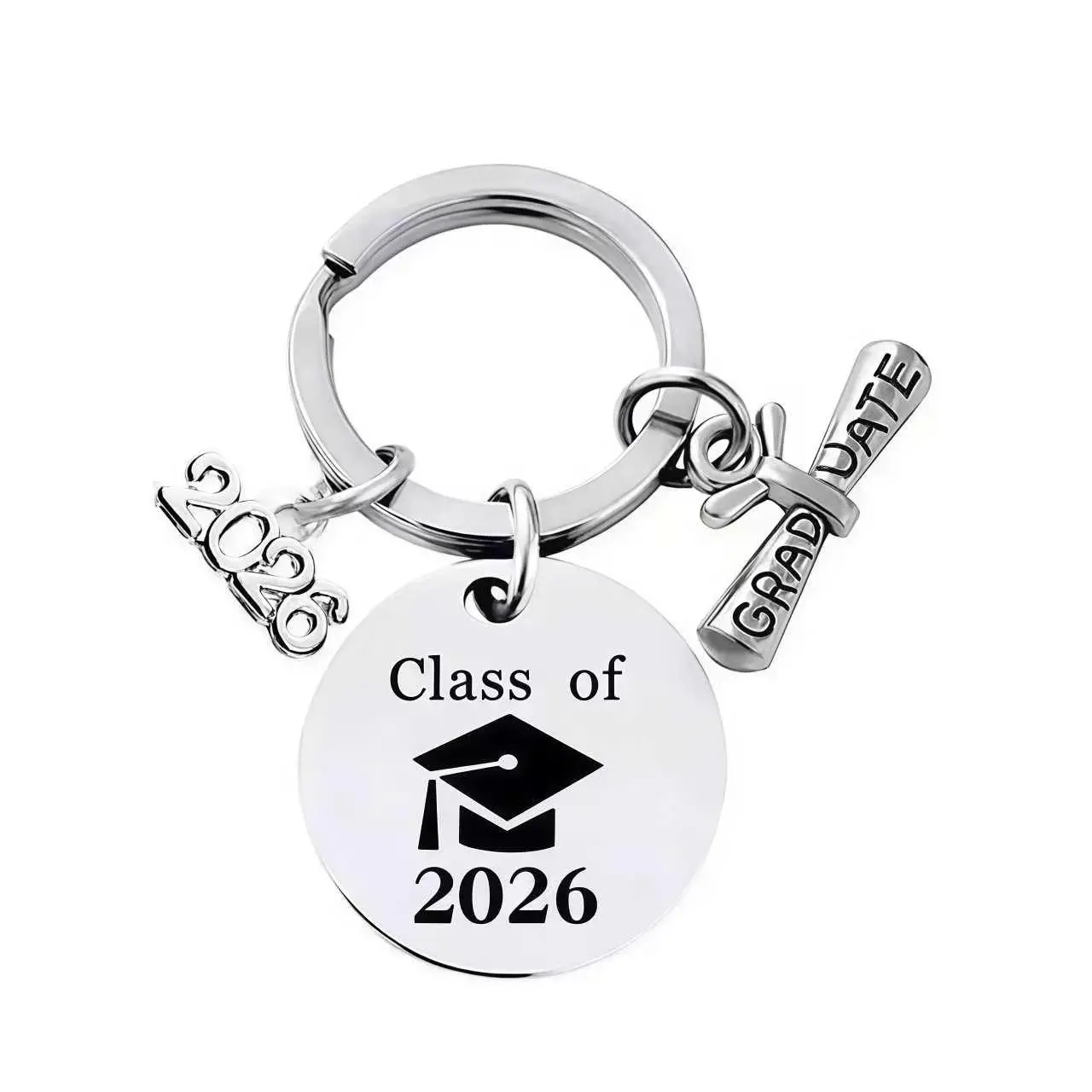 Class of 2026 Graduation Charm Keychain, Stainless Steel Souvenir Gift with a Graduation Cap Pendant, Diploma, and 2026 Number Charm, Keychains Graduation Cap Pendant, Number Pendant Keychains