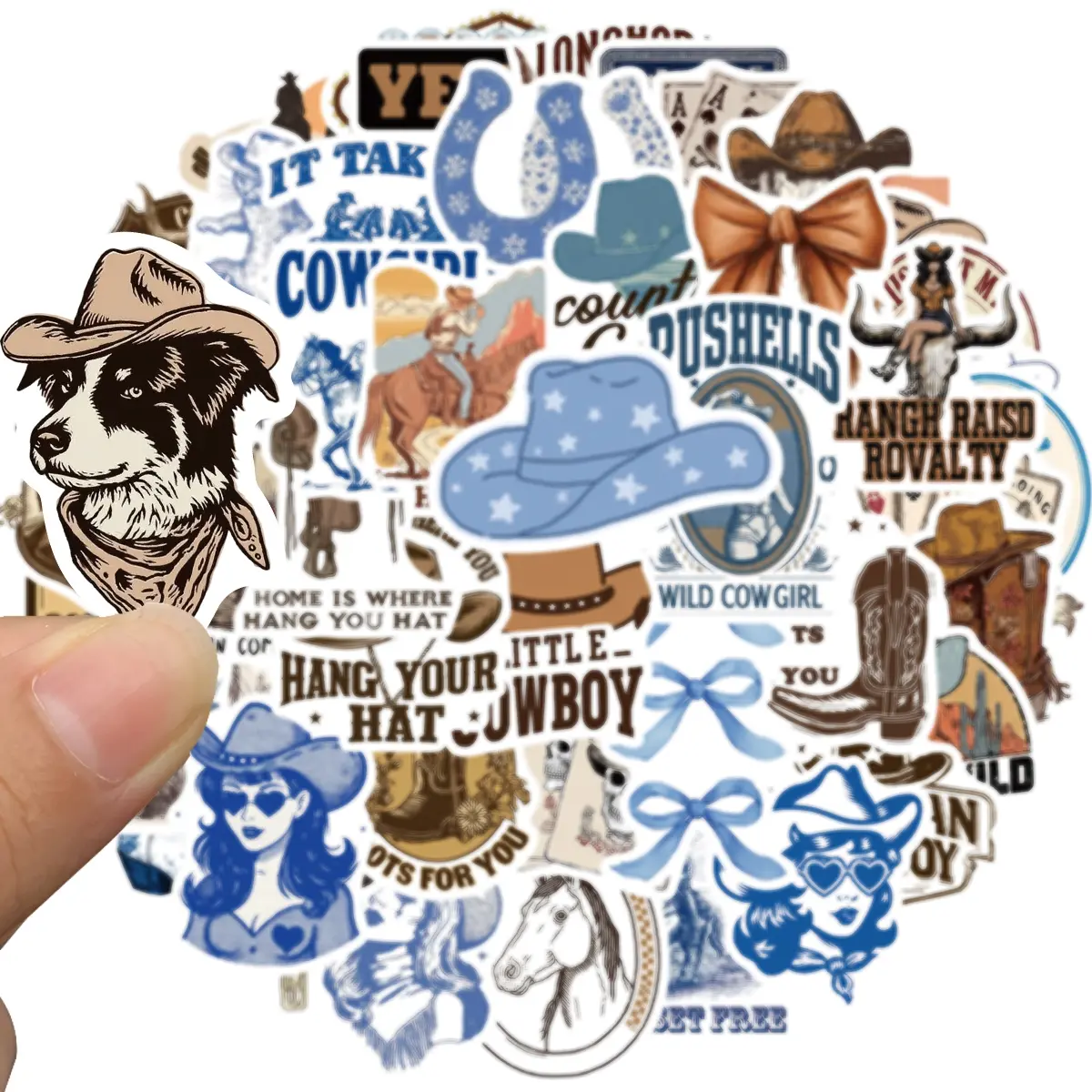 Western Sticker Cowboy Stickers 50pcs, PVC Waterproof Stickers, Durable Adhesive Stickers, Vinyl Waterproof Adhesive Decals for Water Bottles, Laptop, Luggage, Guitar, Kechup Country Style, Sticker Collage Pack