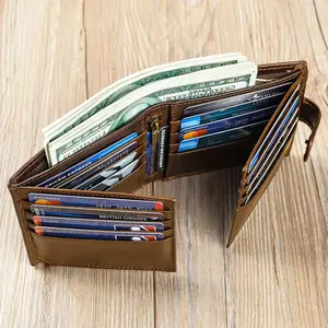 Brown Men's Vintage Top-Grain Leather Bi-Fold Wallet, Classic Durable Design, Ample Card & Cash Space for Everyday Use Money Organizer, Brown Men's Wallets