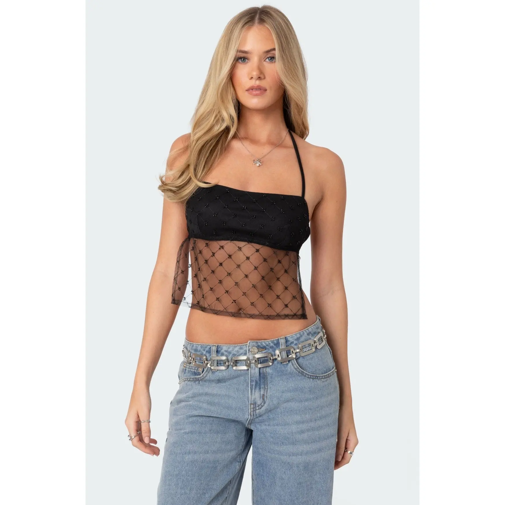 Sheer Sequin Backless Top Sheer Sequin Backless Top