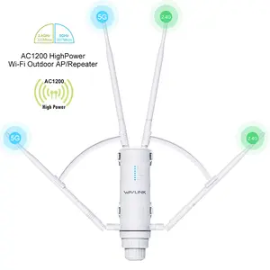 WAVLINK AC1200 Outdoor WiFi Extender: Perfect for Starlink with Ethernet Port - Wirelessly Extend Your Starlink Router with Gigabit Ports, 4x7dBi Antennas, POE Powered, IP65 Waterproof, Dual Band AP/Router/Repeater