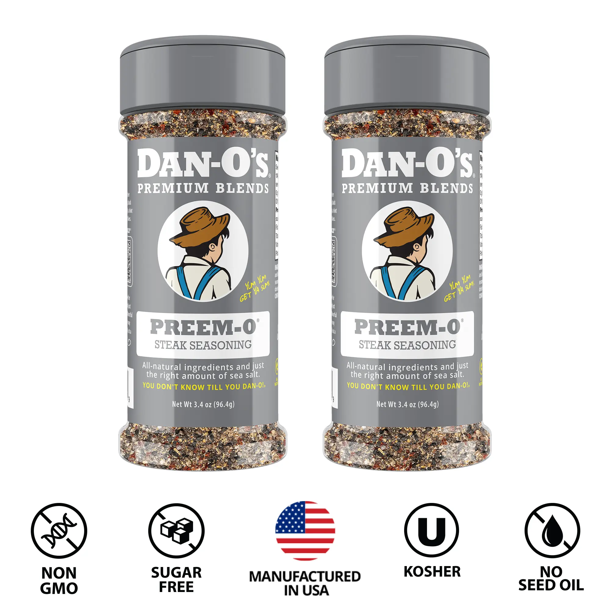 Dan-O's Seasoning Preem-O - 2 Pack - Small bottles 3.4 oz - Steak seasoning and great flavor for grilling