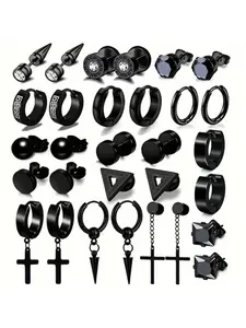 Men's Punk Style Cross and Hoop Earring Sets, Trendy Stud Earrings for Parties, Versatile Jewelry for Everyday, Birthday Gift Idea