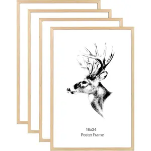 16x24 Picture Frames, Natural Solid Oak Wood Frame 16 x 24 inch, Ideal for Wall Gallery and Poster, Wall Mount (4 Pack, Oak)